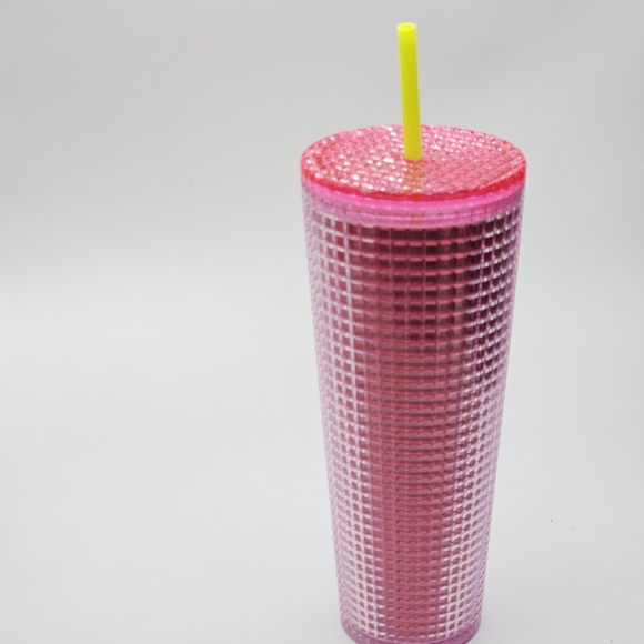 pink bubblegum grid 24 ounce venti tumbler with yellow straw ☆☆ new☆☆ - Picture 14 of 16